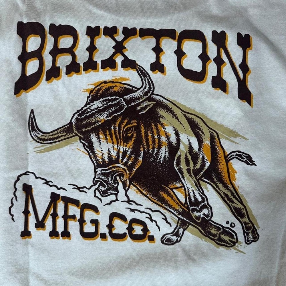 Brixton MFG Mens White Charging Bull Graphic T-Shirt Large Standard Fit Cotton